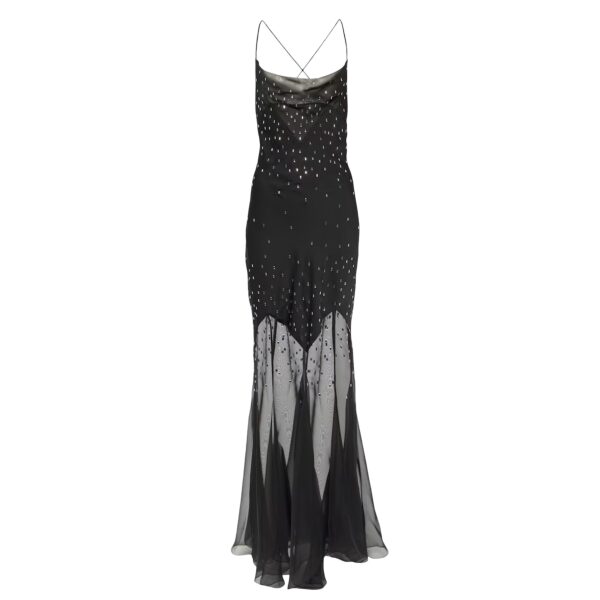 Paco Rabanne Black Crystal Embellished Chiffon Sheer Gown