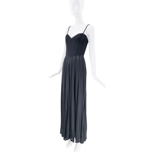 Mugler Black Corseted Mesh Dress Gown