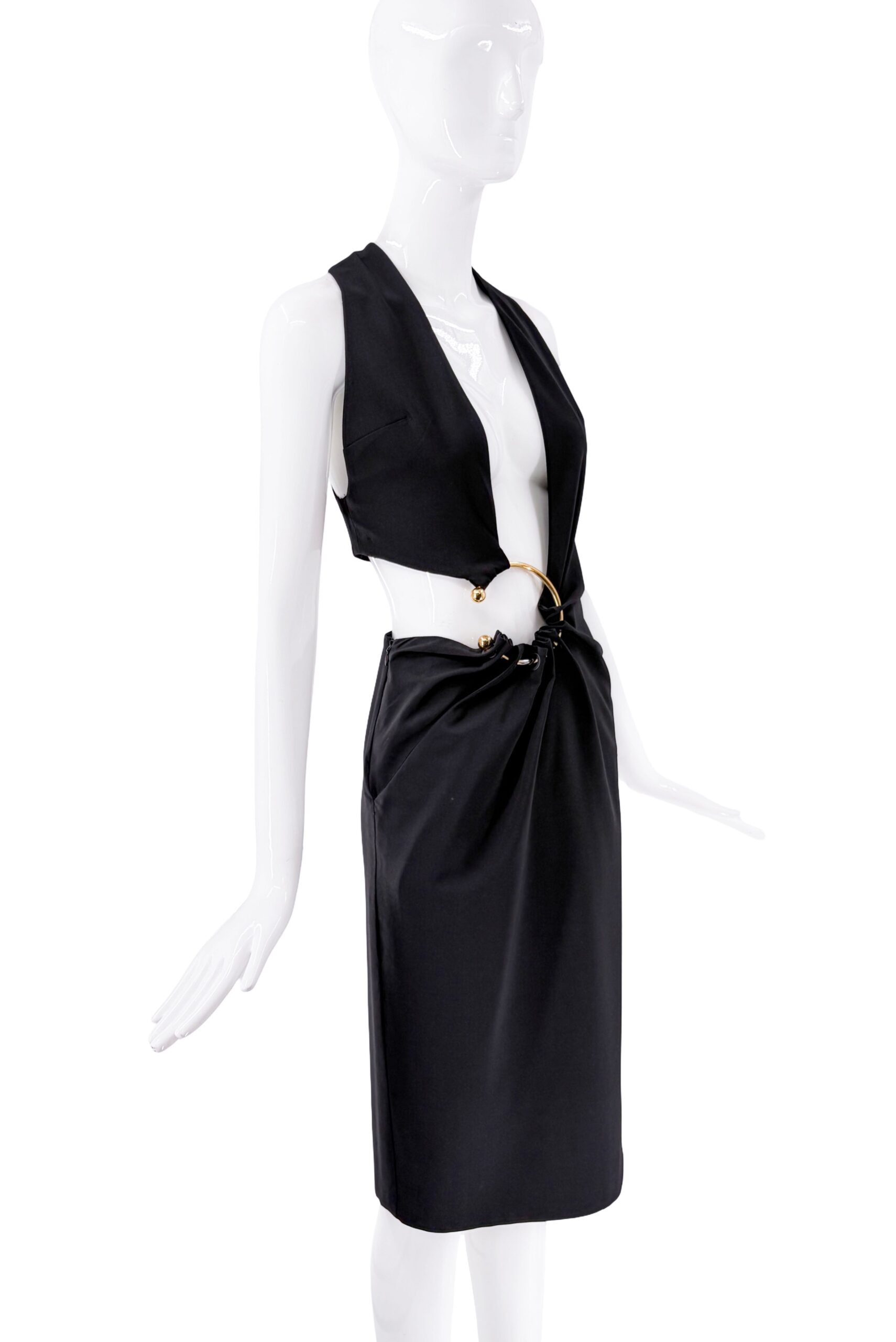 Anthony Vaccarello Black Cut Out Gold Ring Midi Dress Anthony Vaccarello Black Cut Out Gold Ring Midi Dress