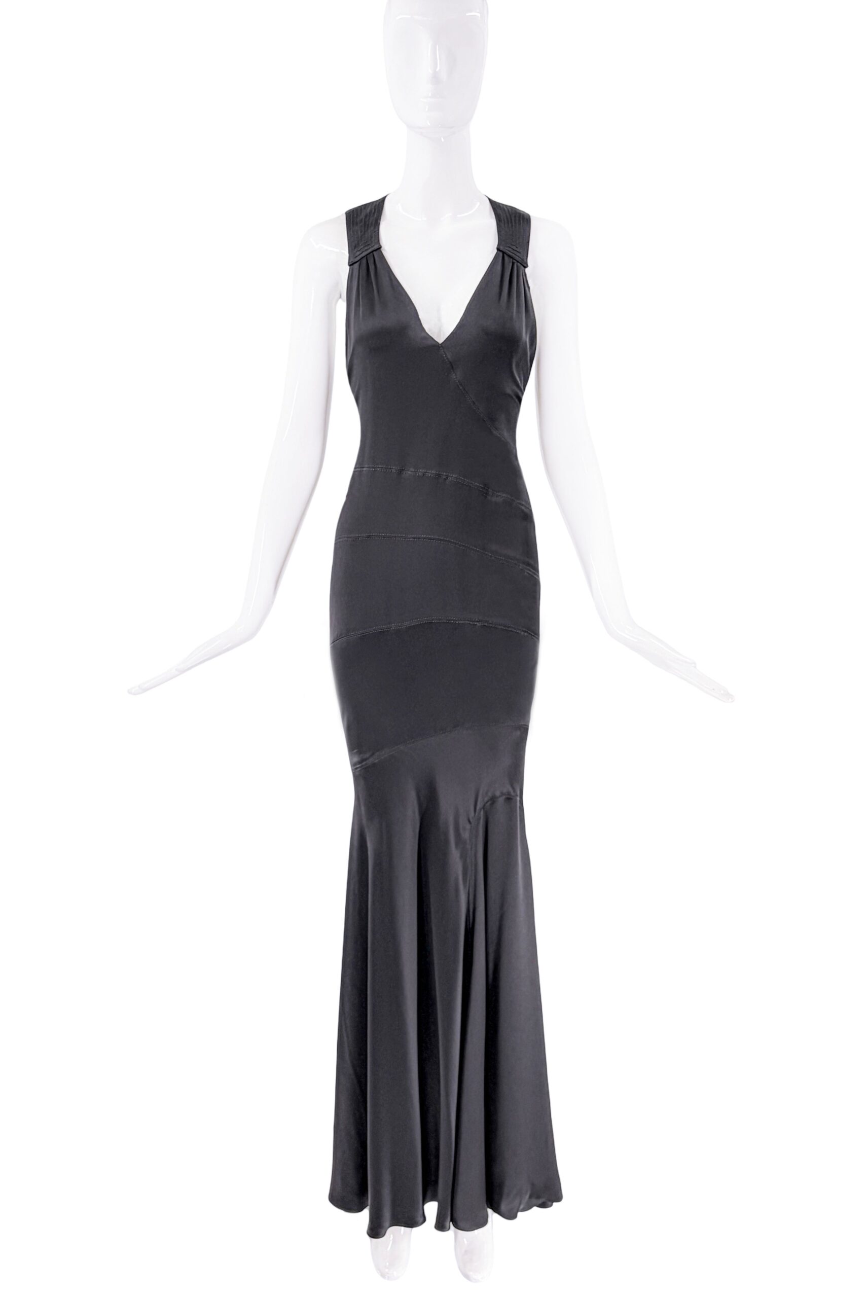 Versace Black Paneled Bias Cut Embroidered Gown Versace Black Paneled Bias Cut Embroidered Gown