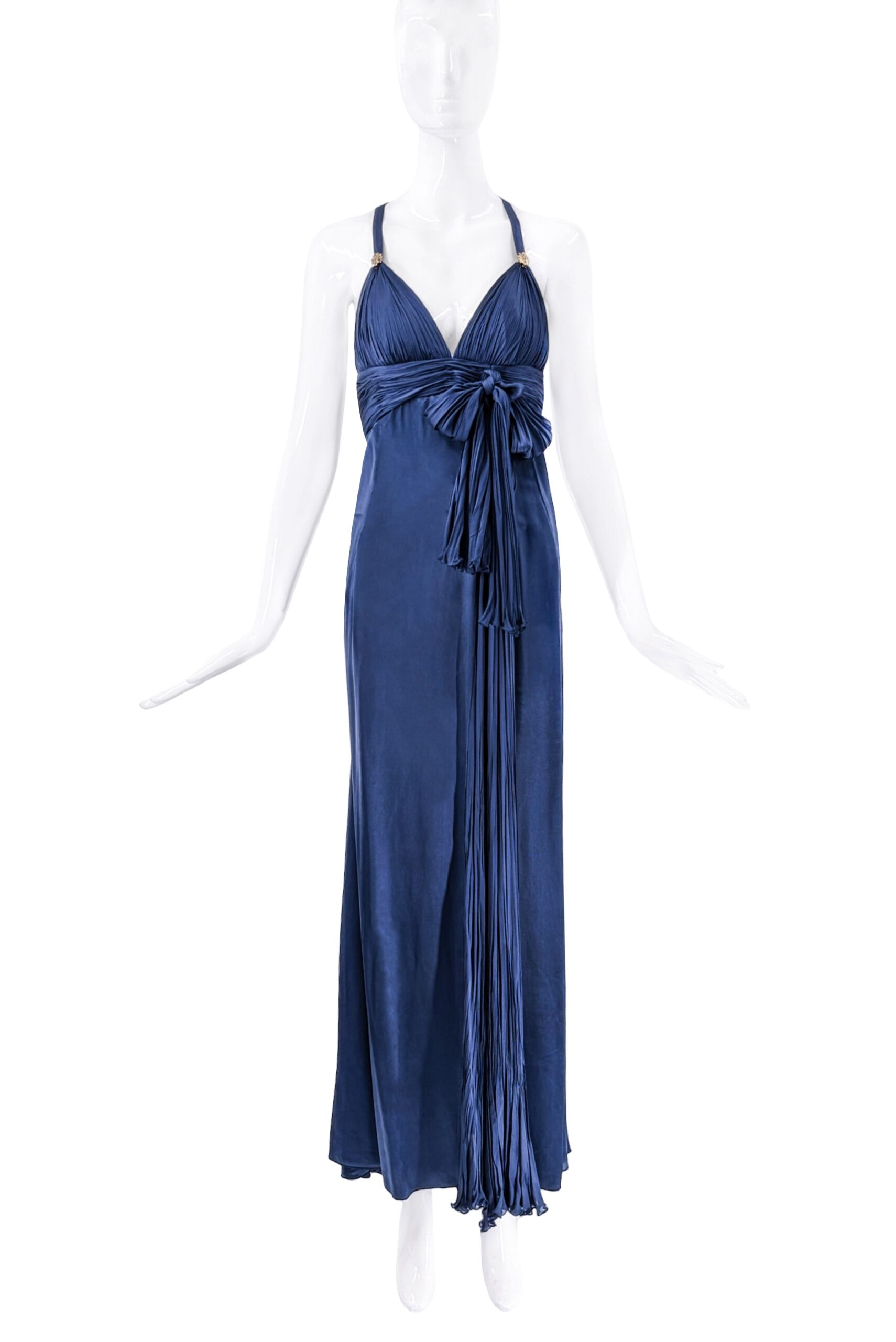 Roberto Cavalli Blue Bow Scarf Lion Logo Charm Gown Roberto Cavalli Blue Bow Scarf Lion Logo Charm Gown