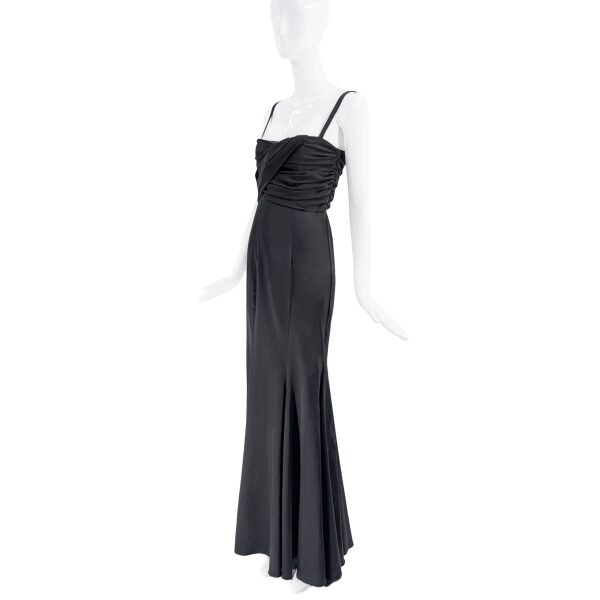 Roberto Cavalli Black Satin Ruched Top Corset Dress Gown