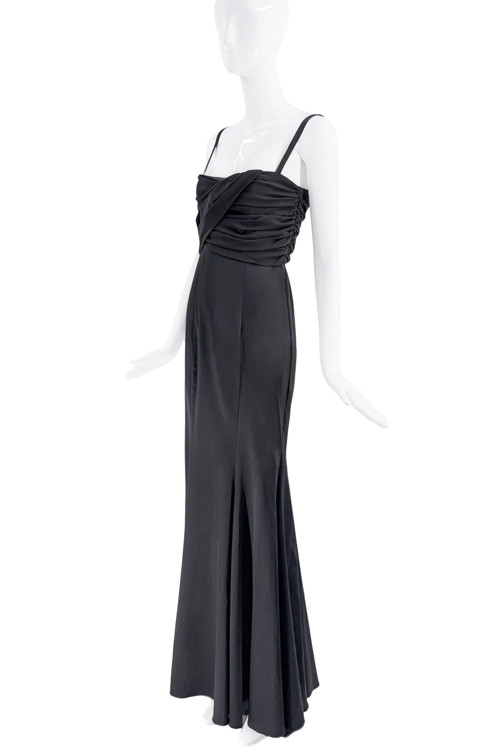 Roberto Cavalli Black Satin Ruched Top Corset Dress Gown Roberto Cavalli Black Satin Ruched Top Corset Dress Gown