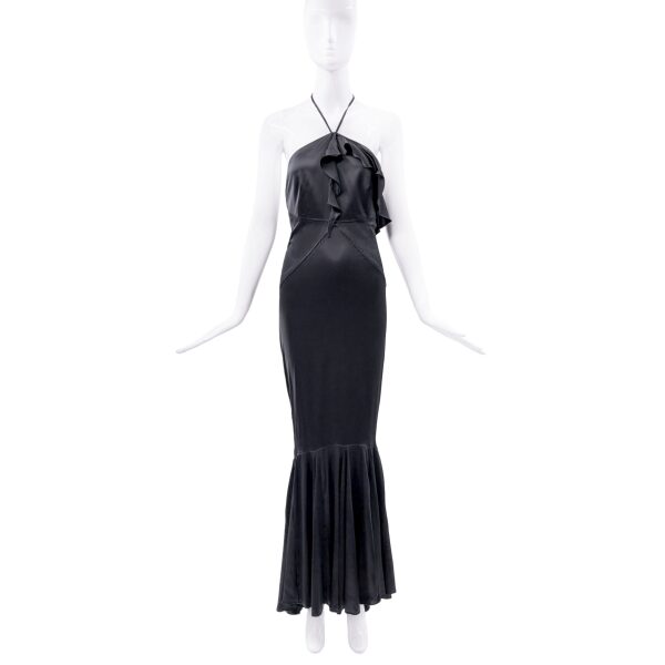 Roberto Cavalli Ruffle Train Backless Gown