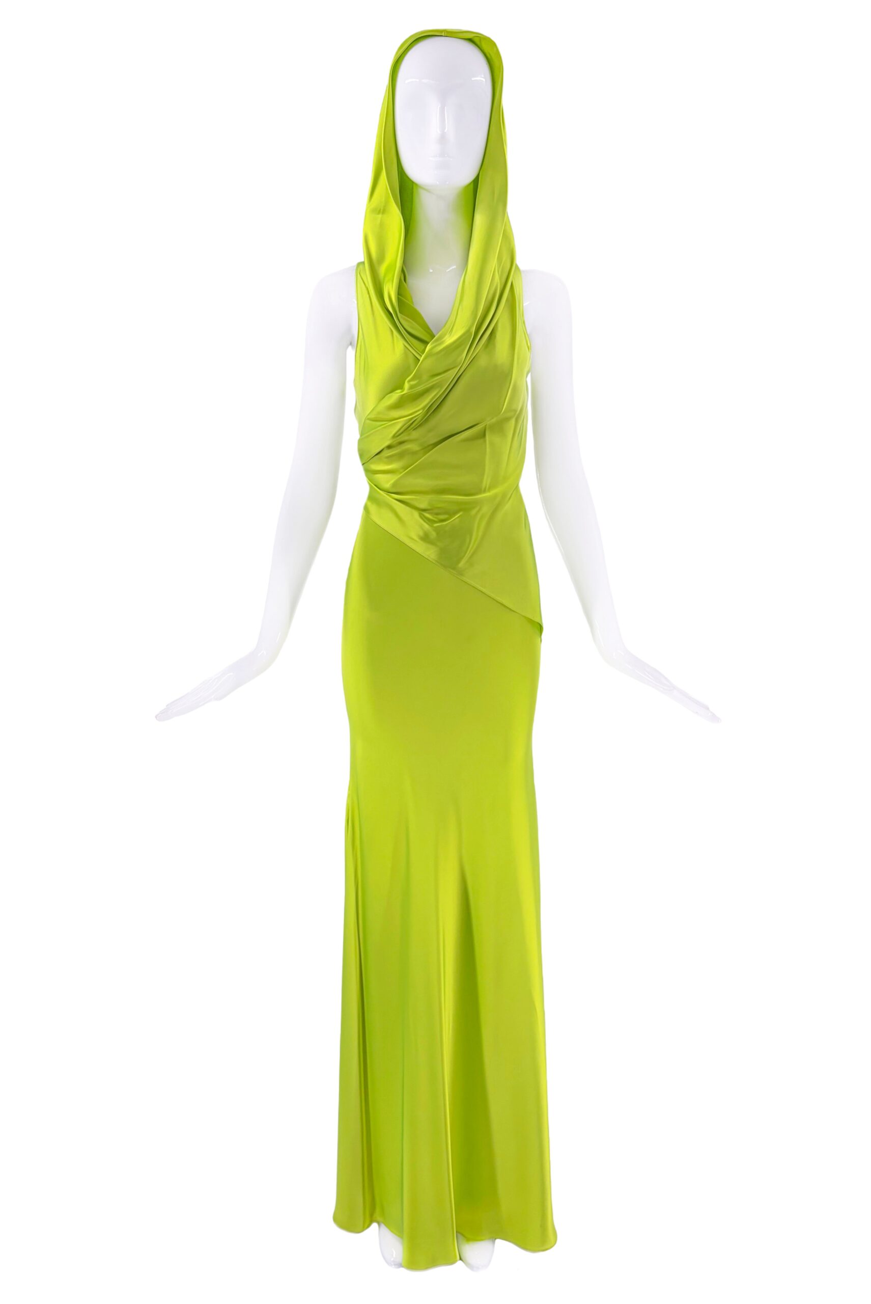 Halpern Neon Green Hooded Dress Gown Halpern Neon Green Hooded Dress Gown