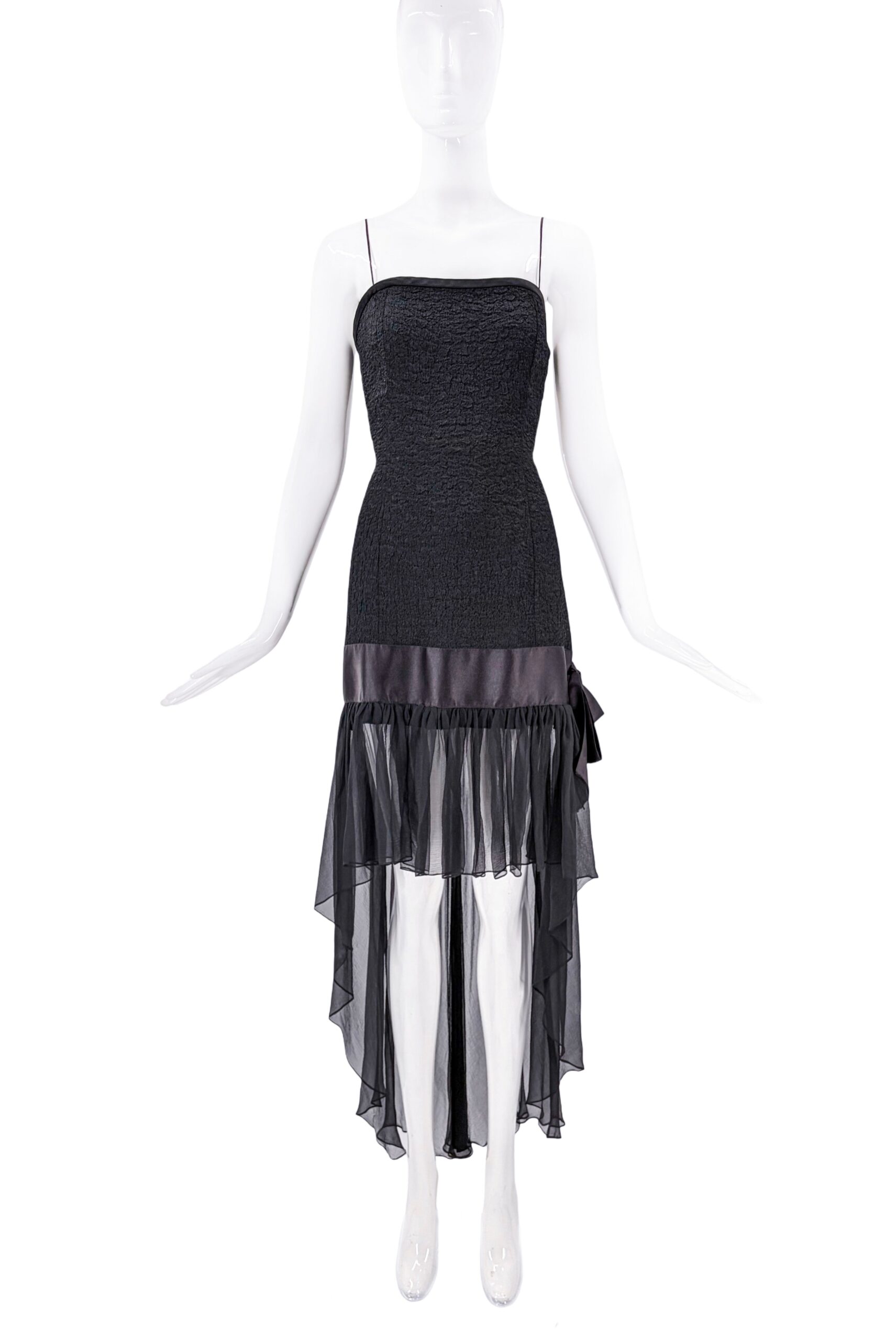 Saint Laurent Black Textural Mesh Waterfall Bow Dress Saint Laurent Black Textural Mesh Waterfall Bow Dress