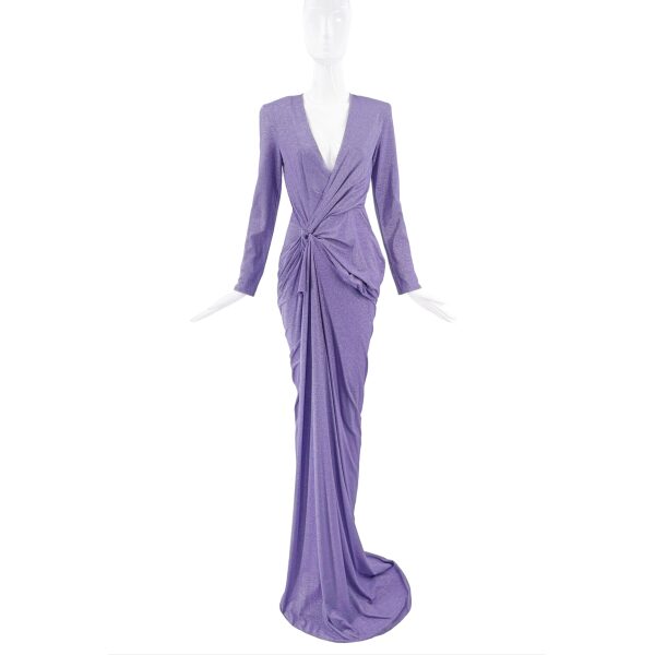 Redemption Purple Lurex Long Sleeve Draped Gown