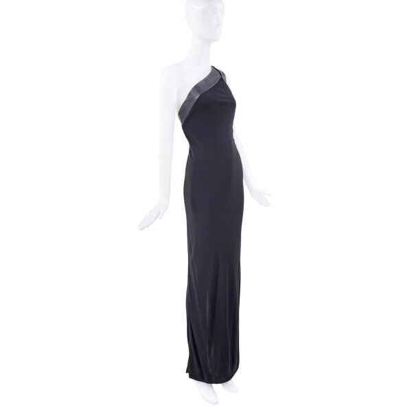 Gucci Black Leather One Shoulder Gown