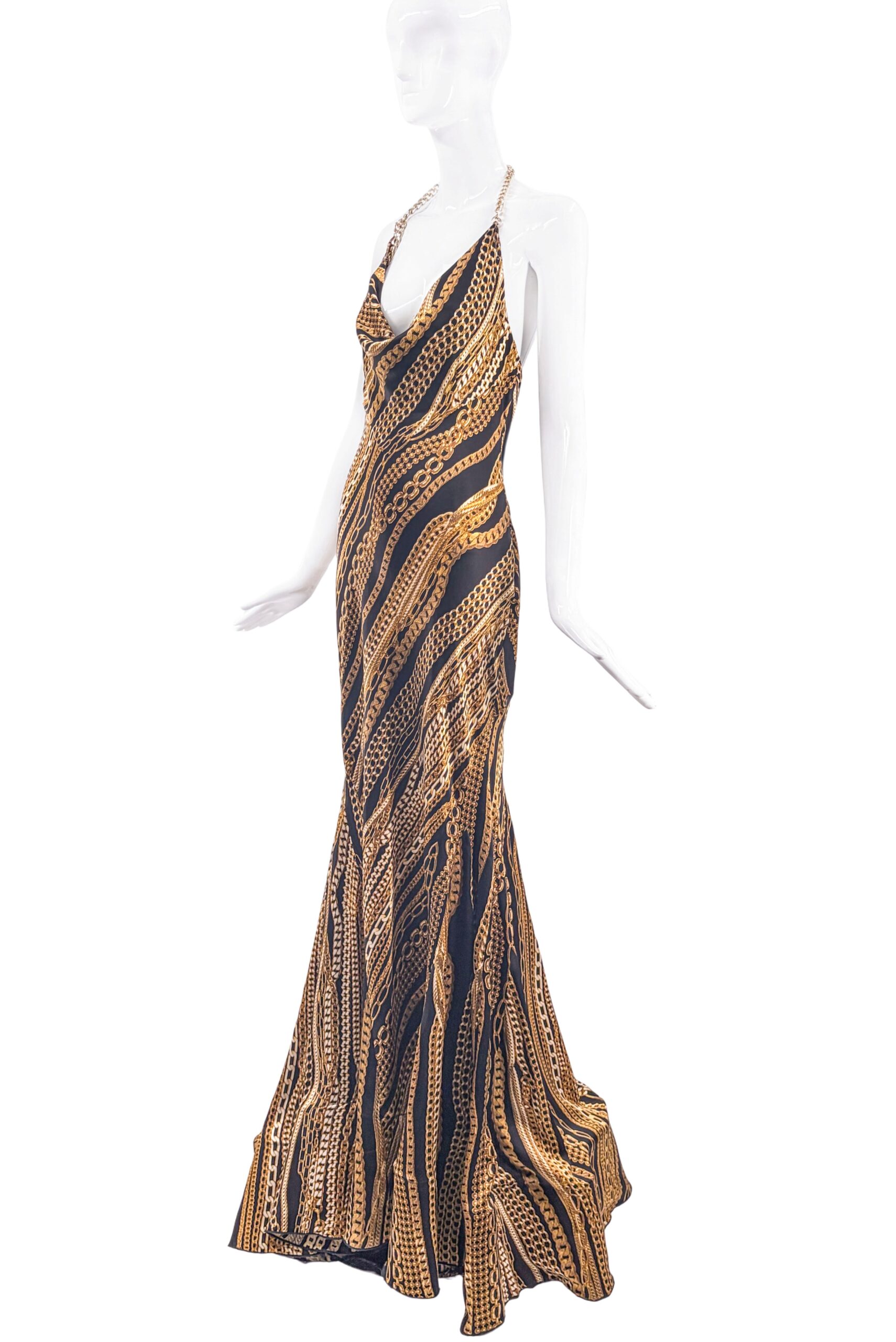 Roberto Cavalli Black & Gold Chain Print Gown Roberto Cavalli Black & Gold Chain Print Gown