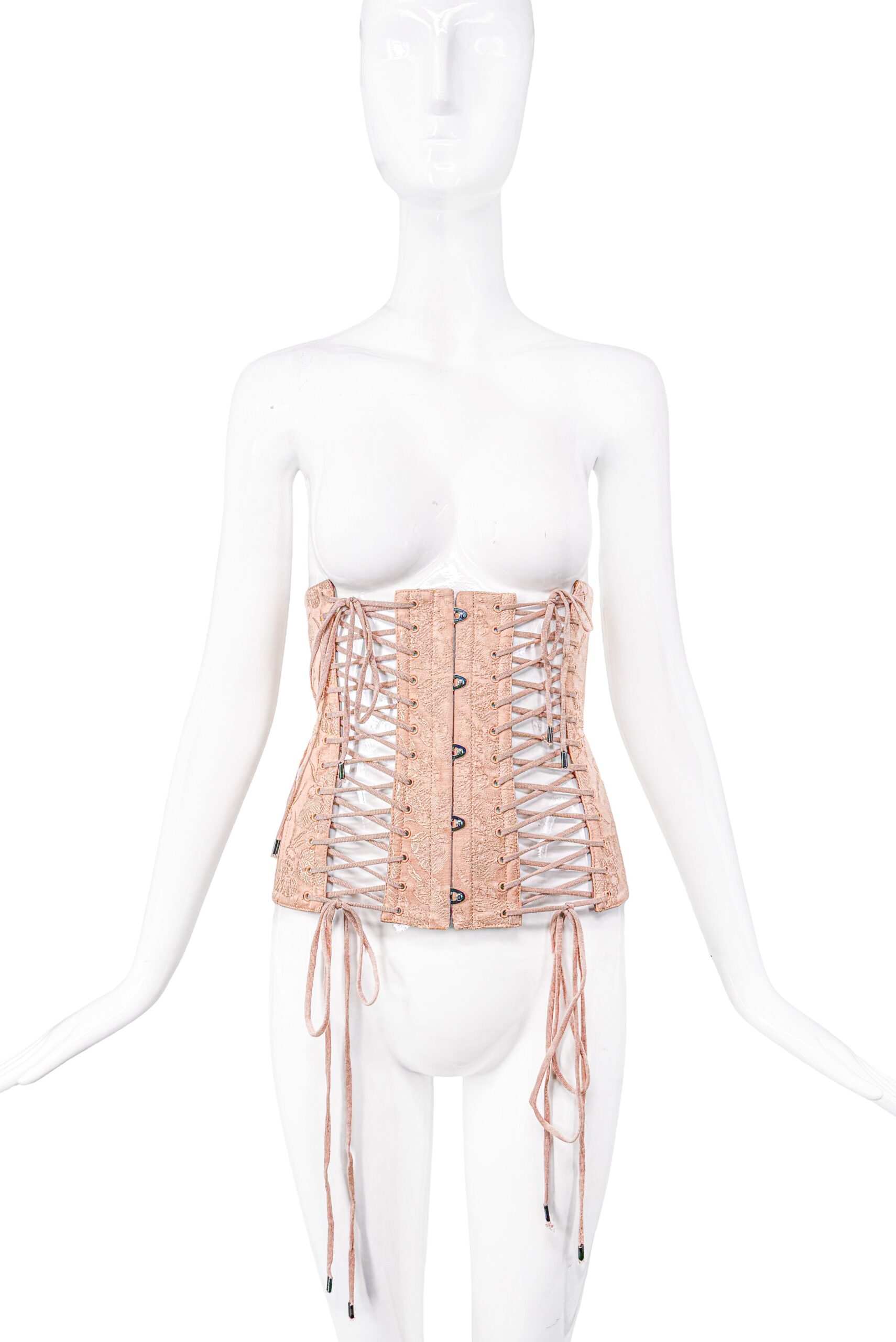 Jean Paul Gaultier Pink Nude Floral Print Corset Top Runway 2004 Jean Paul Gaultier Pink Nude Floral Print Corset Top Runway 2004