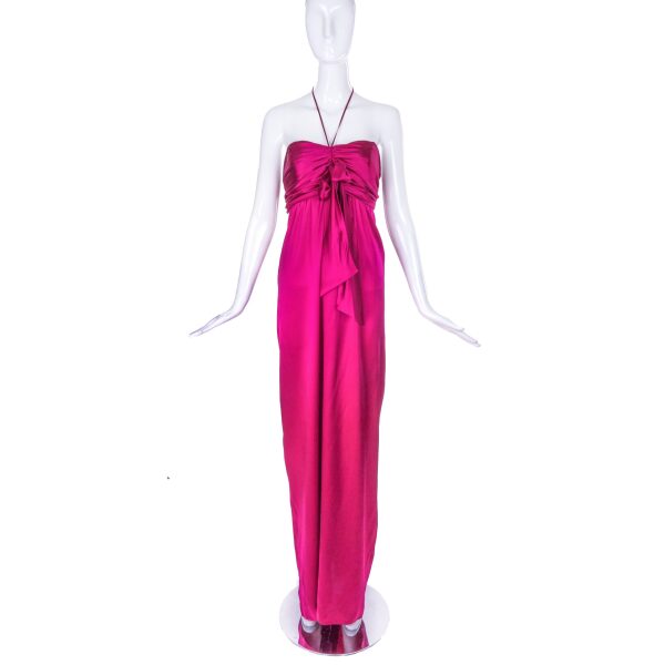 John Galliano Fuchsia Pink Silk Halter Dress Gown