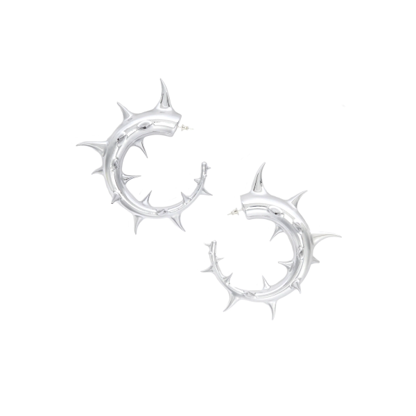 Jordan Luca Silver Metallic Chrome Mirror Thorn Hoop Earrings