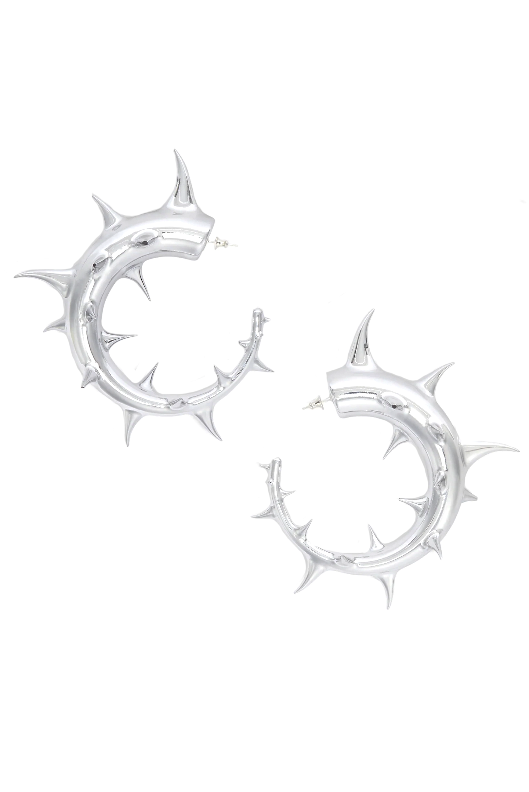 Jordan Luca Silver Metallic Chrome Mirror Thorn Hoop Earrings Jordan Luca Silver Metallic Chrome Mirror Thorn Hoop Earrings