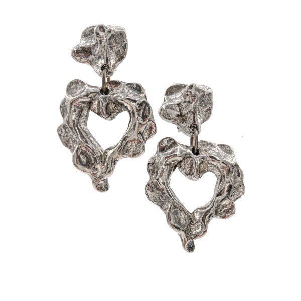Christian Lacroix Silver Brutalist Heart Earrings
