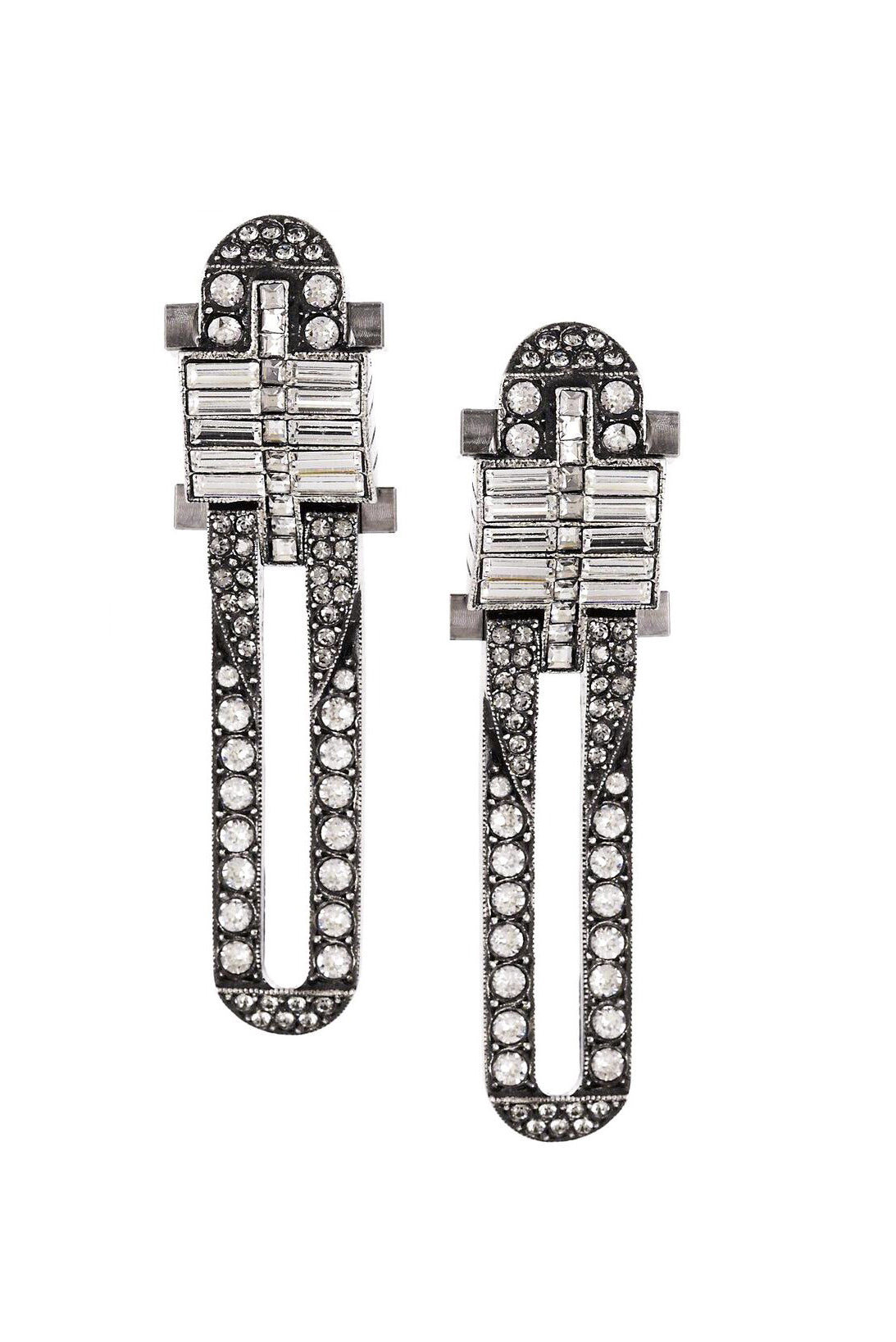 Lanvin Dedale Silver Gunmetal Crystal Art Deco Earrings Lanvin Dedale Silver Gunmetal Crystal Art Deco Earrings
