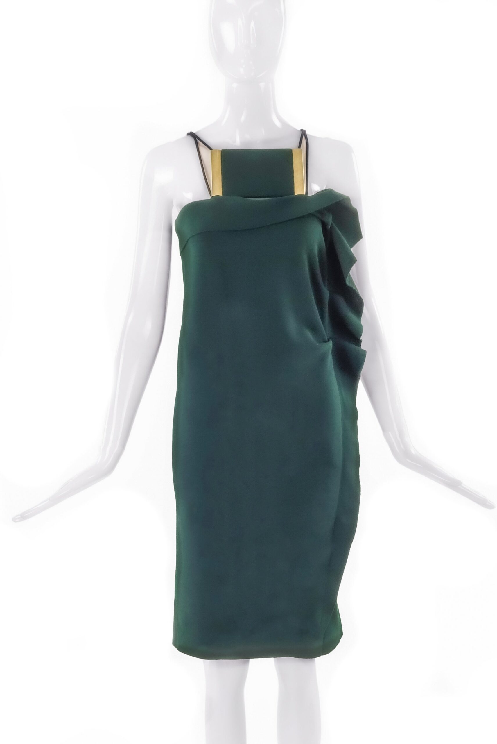 Lanvin Deep Forest Green Wool Dress with Brass Bust Detail Lanvin Deep Forest Green Wool Dress with Brass Bust Detail