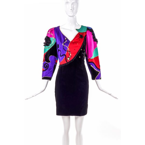 Louis Féraud Multi Color Patchwork Dress with Star Beading