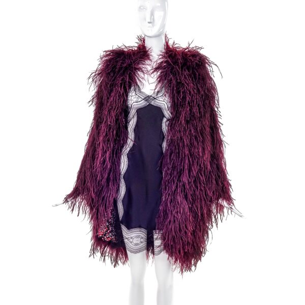 Vintage Burgundy Maroon Ostrich Feather Jacket