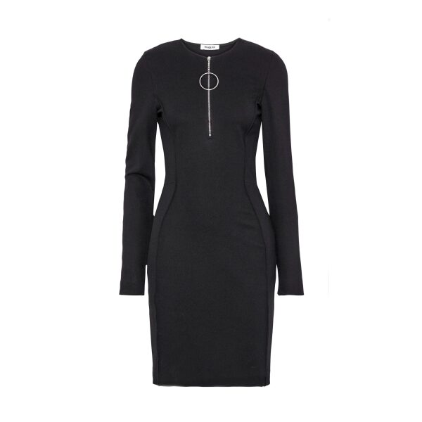 Mugler Black Jersey Bodycon Dress with Round Zipper Detail