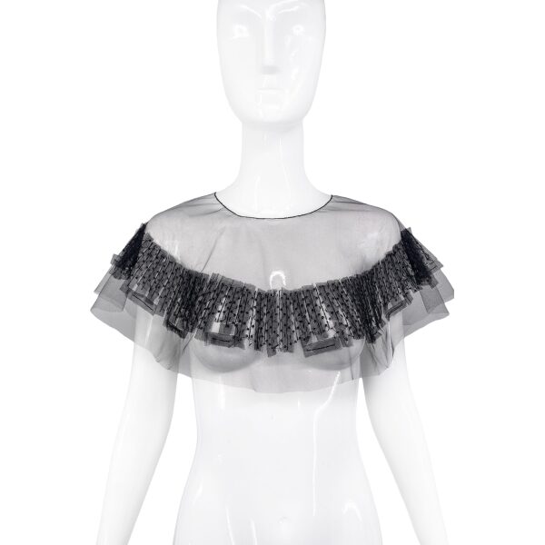 Oscar De La Renta Black Mesh Lace Capelet