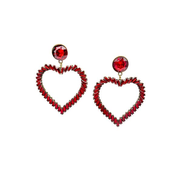 Vintage Red Heart Crystal Drop Earrings