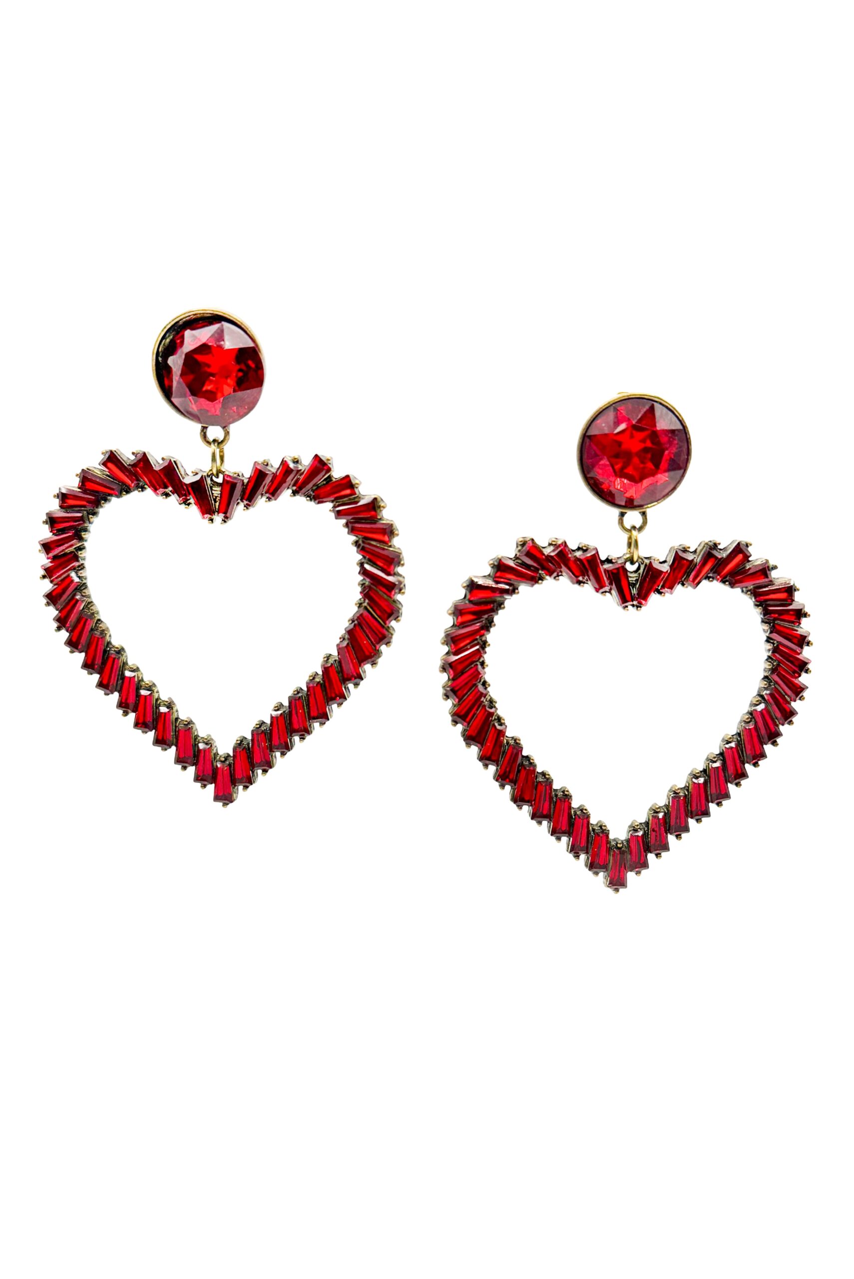 Vintage Red Heart Crystal Drop Earrings Vintage Red Heart Crystal Drop Earrings