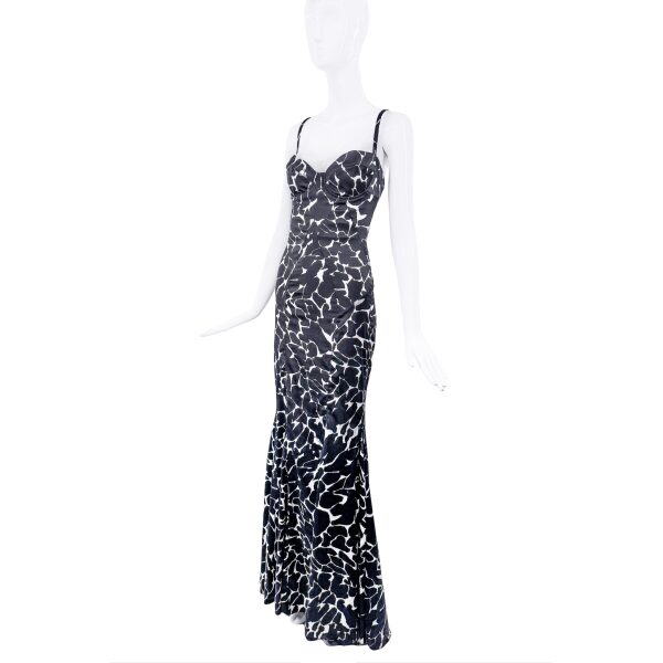 Roberto Cavalli Black & White Giraffe Print Dress Gown