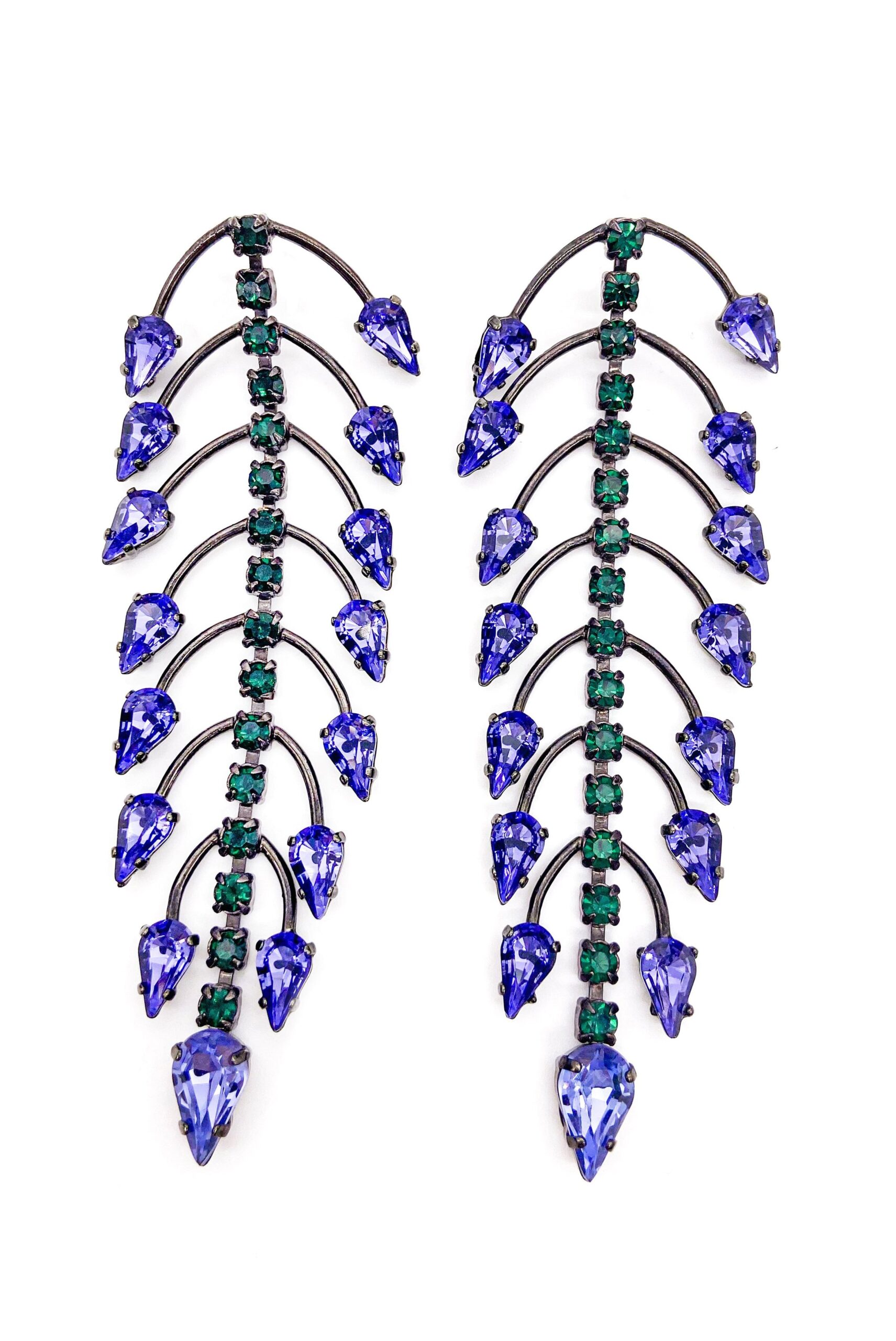 Roberto Cavalli Fishbone Earrings Green and Purple Crystals with Gunmetal Roberto Cavalli Fishbone Earrings Green and Purple Crystals with Gunmetal