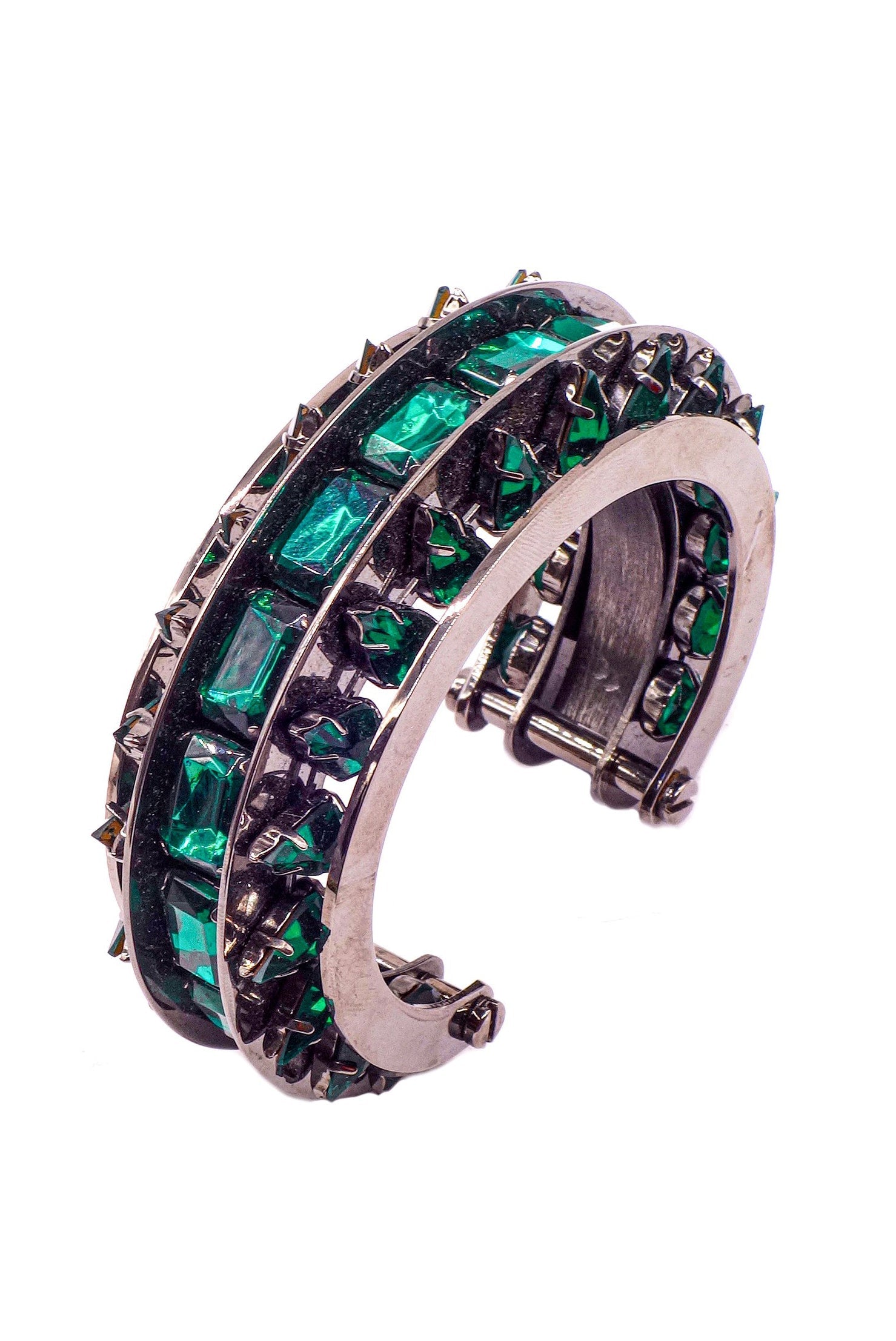 Roberto Cavalli Emerald Green and Stud Gunmetal Cuff Bracelet Roberto Cavalli Emerald Green and Stud Gunmetal Cuff Bracelet
