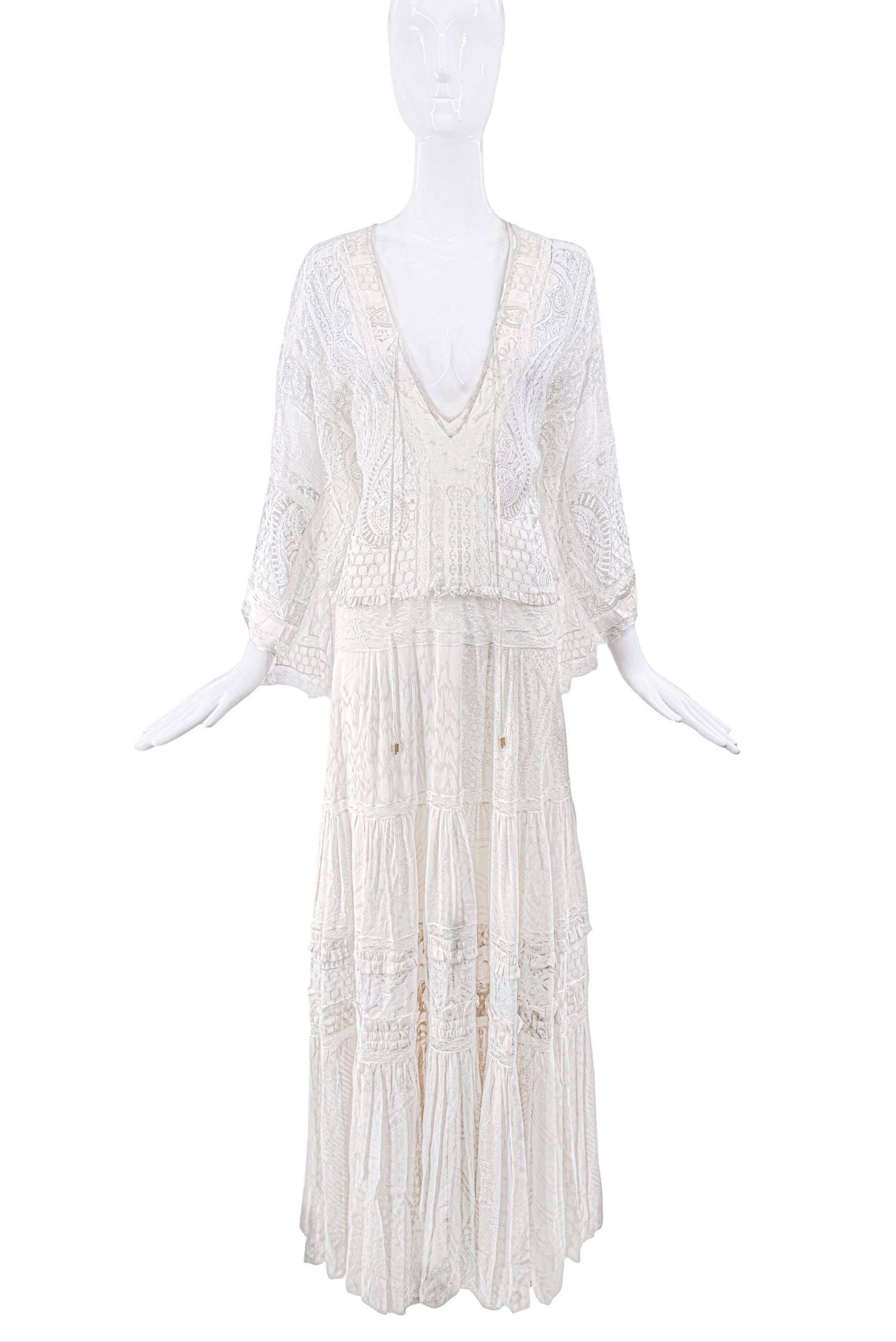 Roberto Cavalli White Lace Kaftan Flowy Dress Gown Roberto Cavalli White Lace Kaftan Flowy Dress Gown