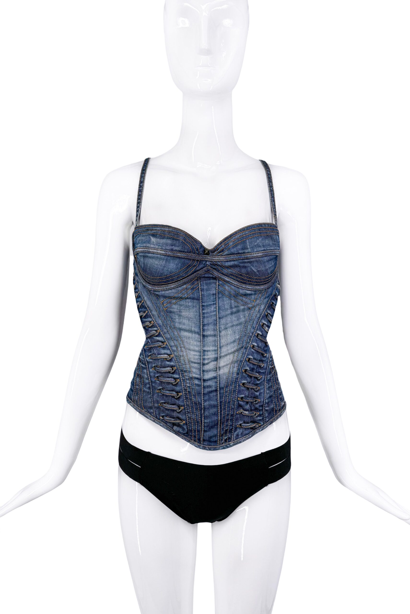 Roberto Cavalli Blue Denim Laced Corset Top Roberto Cavalli Blue Denim Laced Corset Top