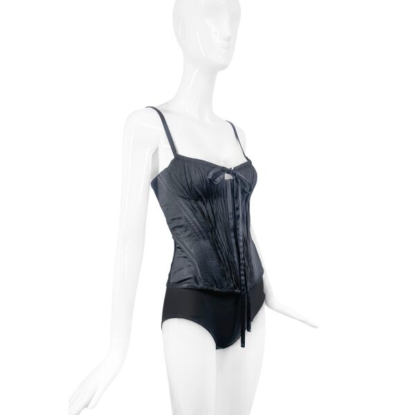 Roberto Cavalli Black Satin Bow Ruched Details Runway Corset 2003/2004