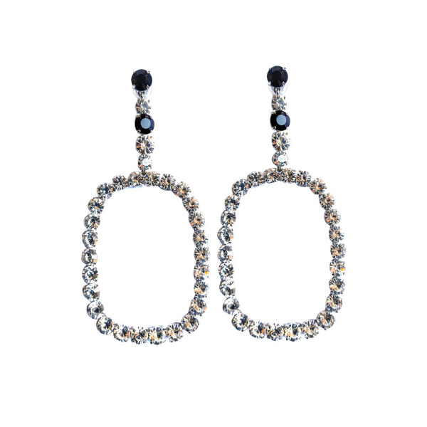 Saint Laurent Silver Diamond Hoop Earrings with Black Diamond Details
