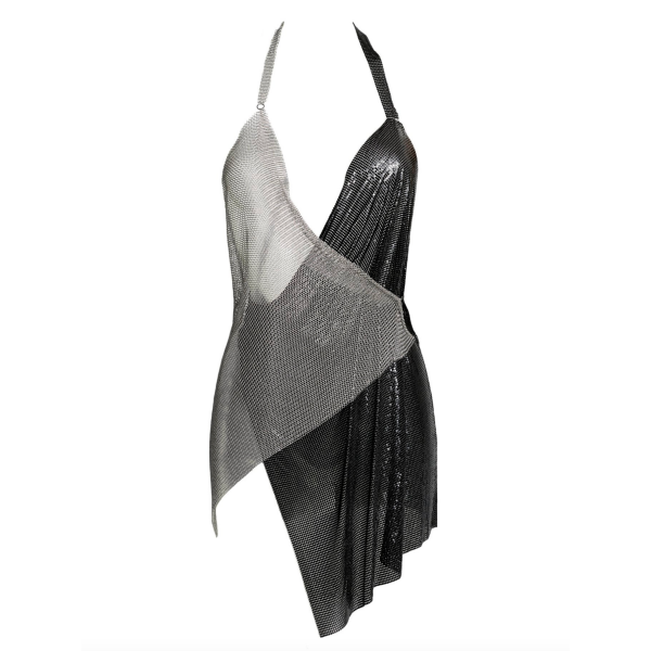 Fannie Schiavoni Black & Silver Chainmail Cut Out Dress