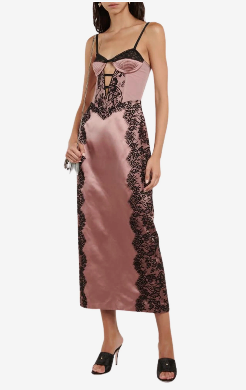 Gucci Pink Black Silk Lace Cut Out Corset Dress Gown Gucci Pink Black Silk Lace Cut Out Corset Dress Gown