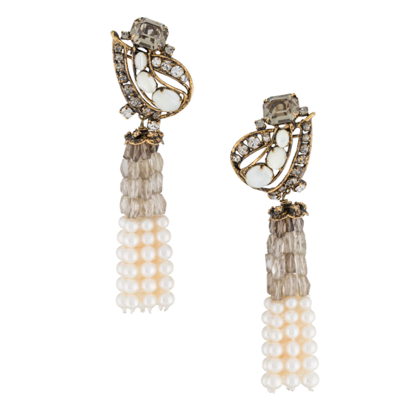 Iradj Moini Pave Crystal Beaded Fringe Drop Earrings