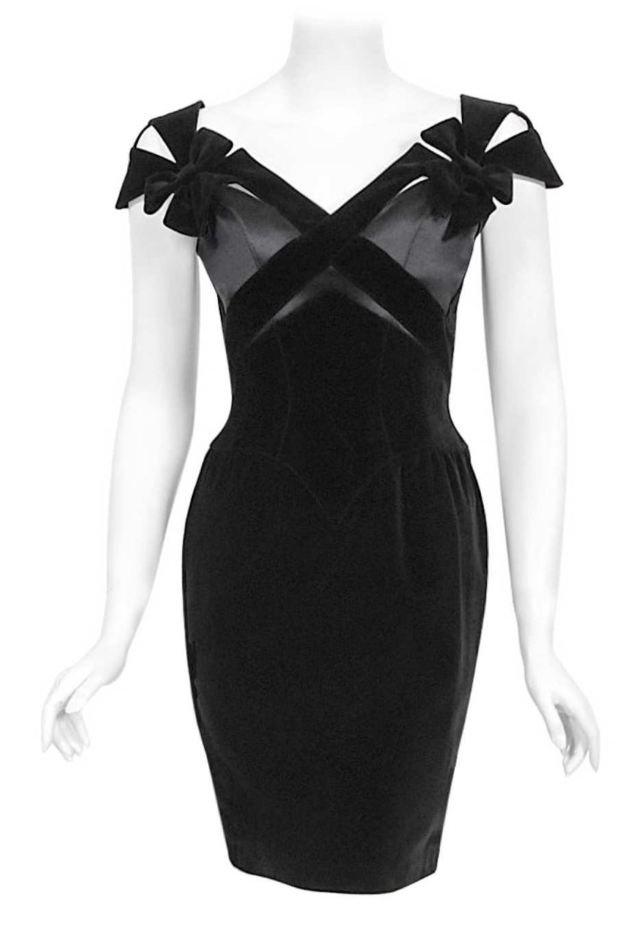Mugler Black Velvet & Satin Bows Cut Out Dress Mugler Black Velvet & Satin Bows Cut Out Dress