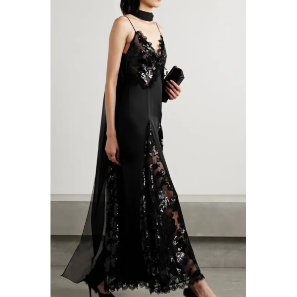 Rodarte Black Lace Sheer Floral Embroidered Gown