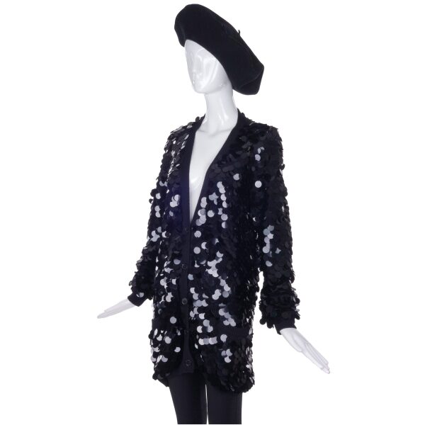 Sonia Rykiel Black Oversized Sequin Cardigan Oversized Beret Hat
