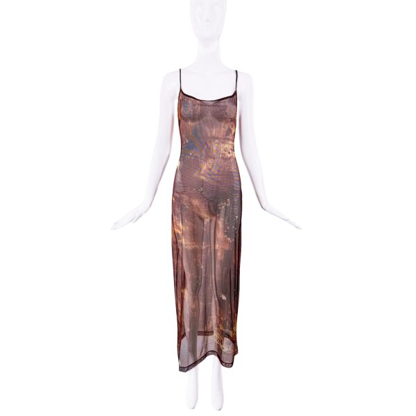 Plein Sud Brown and Yellow Mesh Sheer Dress