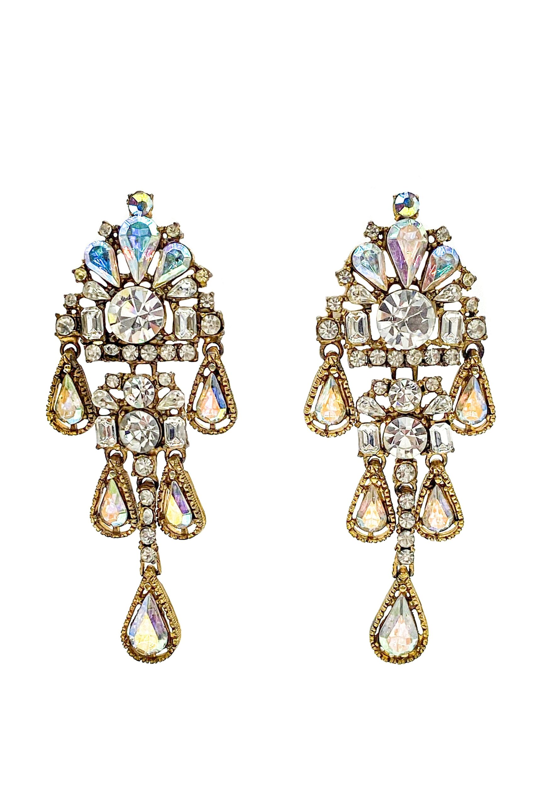 Thelma Deutsch Gold Art Deco Crystal Chandelier Earrings Thelma Deutsch Gold Art Deco Crystal Chandelier Earrings