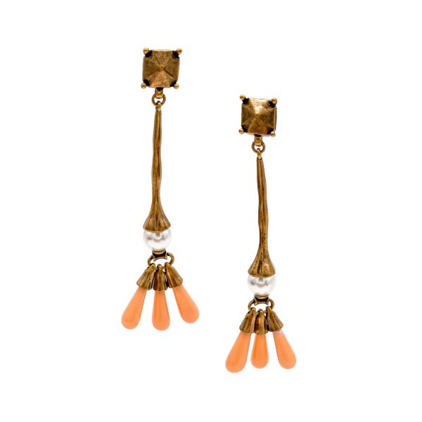 Valentino Bronze Drop Earrings with Coral Bead Details