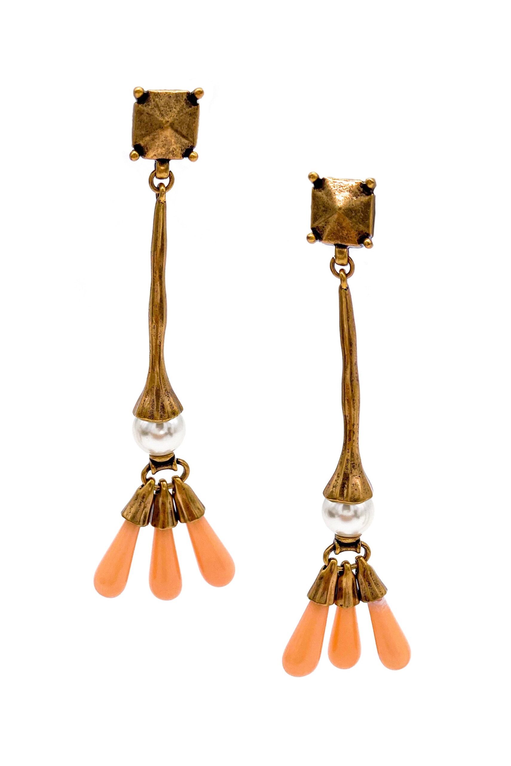 Valentino Bronze Drop Earrings with Coral Bead Details Valentino Bronze Drop Earrings with Coral Bead Details