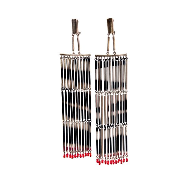 Valentino Haute Couture Silver Fringe Zebra Earrings with Red Glass Beads FW1999