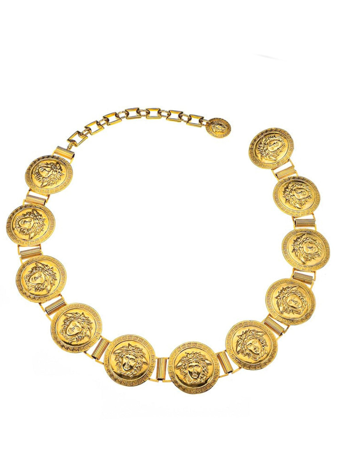 Versace Massive 1990’s Gold Plated Medusa Coin Belt – 11 Links Versace Massive 1990’s Gold Plated Medusa Coin Belt – 11 Links
