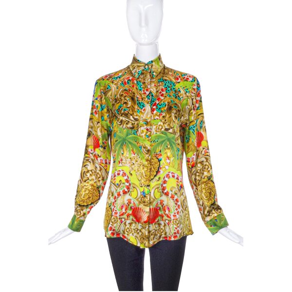 Versace Versus Baroque Jungle Print Silk Shirt