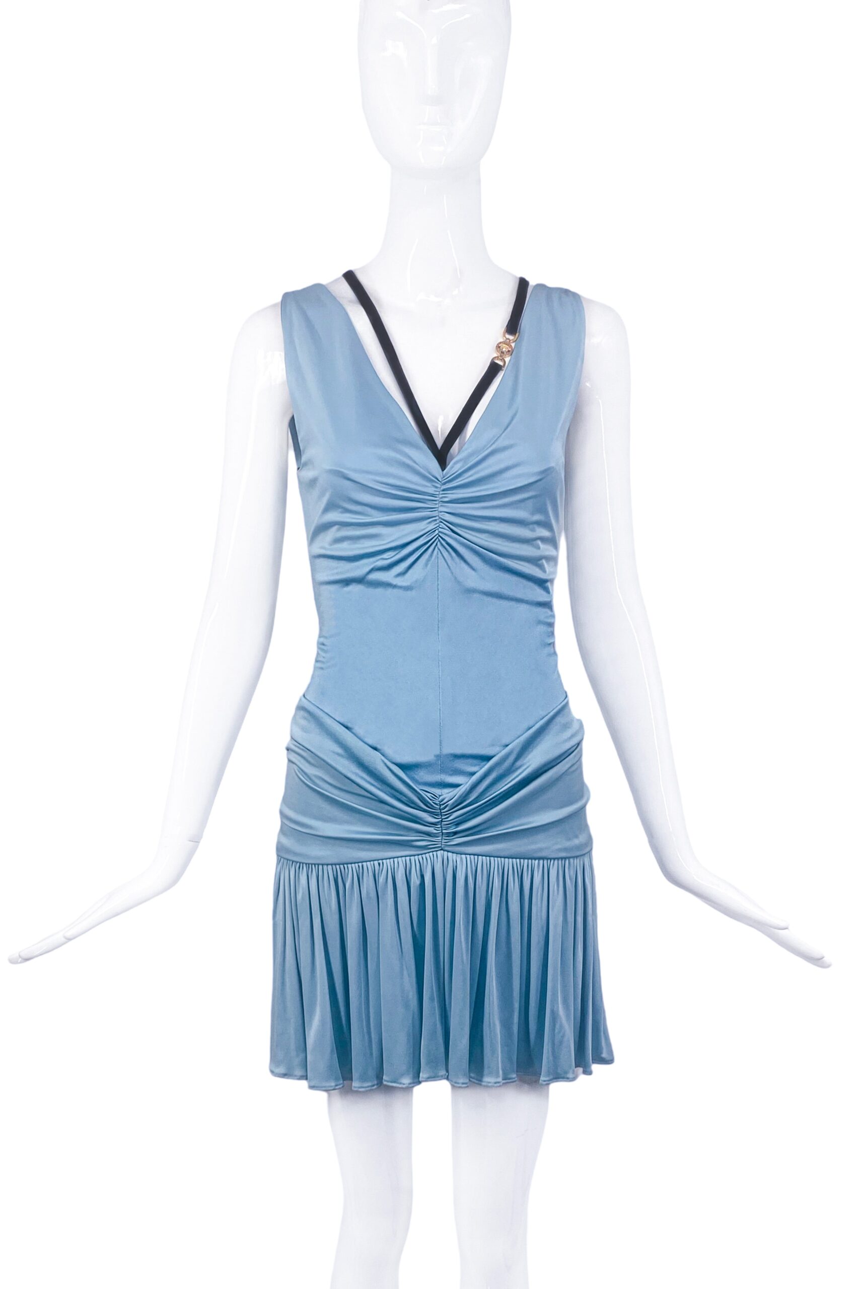 Versace Blue Bias Cut Pleated Ruched Dress Versace Blue Bias Cut Pleated Ruched Dress