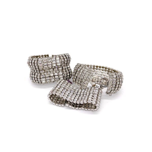 Vintage Albert Weiss Silver Crystal 1950’s Rhinestone Bracelets – Set of three