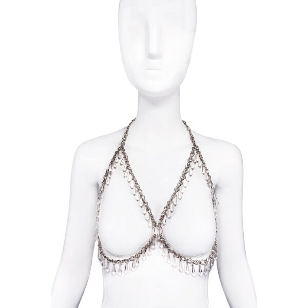 Vintage Silver Chain Crystal Beaded Bra Harness Top (Copy)