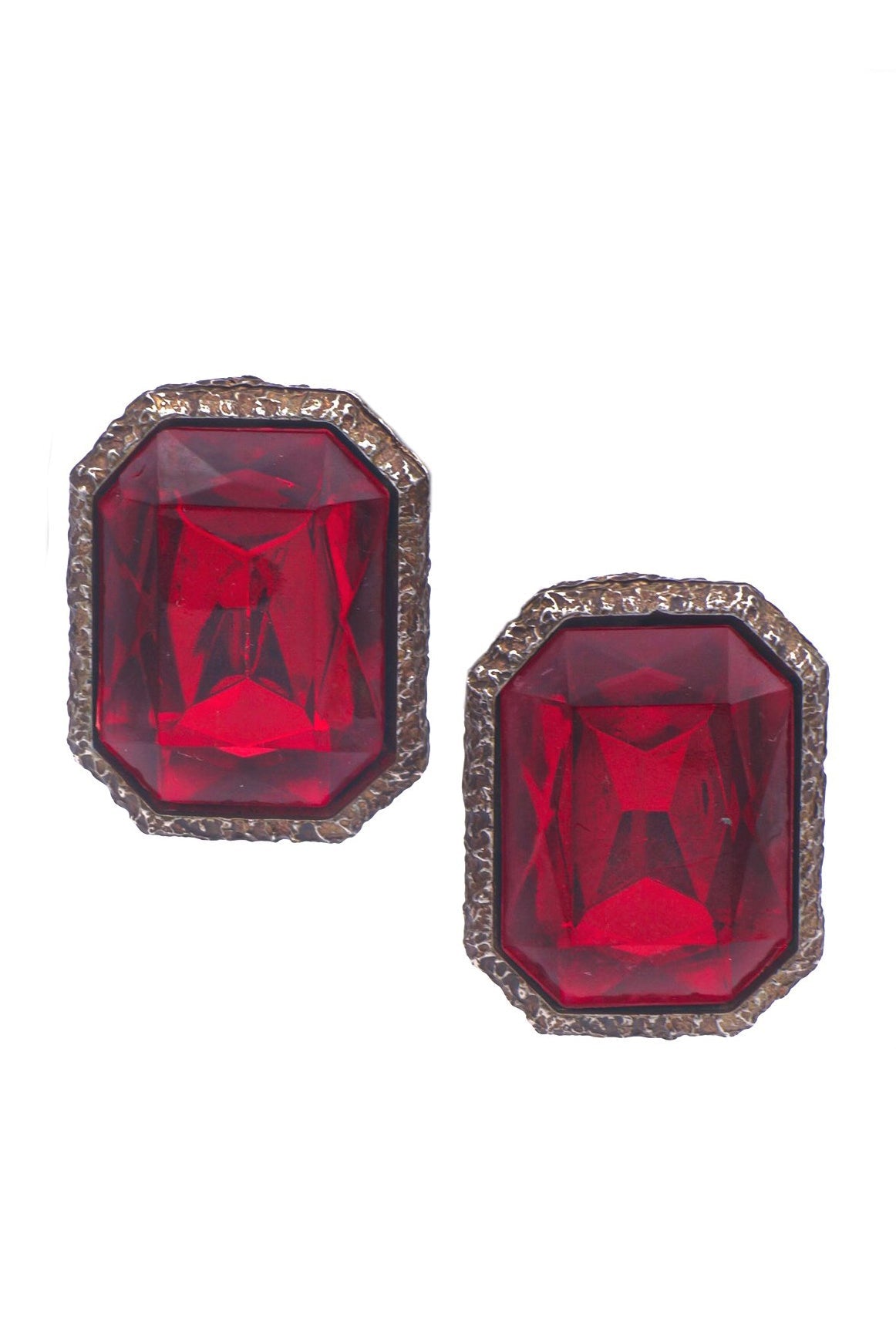 Vintage Gold Ruby Red Huge Square Costume Clip-On Earring Vintage Gold Ruby Red Huge Square Costume Clip-On Earring